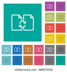 Swap documents multi colored flat icons on plain square backgrounds. Included white and darker icon variations for hover or active effects.