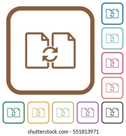 Swap documents simple icons in color rounded square frames on white background