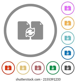 Swap documents solid flat color icons in round outlines on white background
