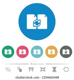 Swap documents solid flat white icons on round color backgrounds. 6 bonus icons included.