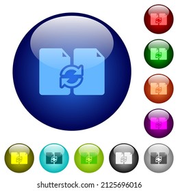 Swap documents solid icons on round glass buttons in multiple colors. Arranged layer structure