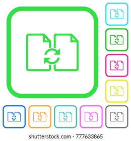 Swap documents vivid colored flat icons in curved borders on white background