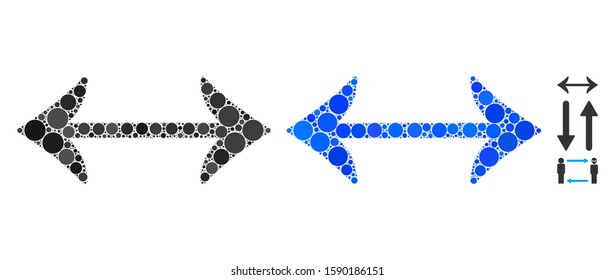 Swap horizontally composition of filled circles in various sizes and color tinges, based on swap horizontally icon. Vector small circles are composed into blue collage.