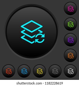 Swap layers dark push buttons with vivid color icons on dark grey background