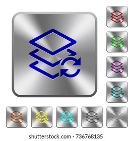 Swap layers engraved icons on rounded square glossy steel buttons