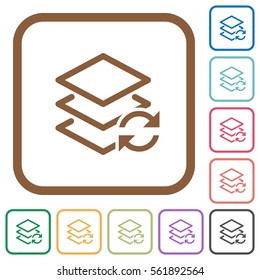 Swap layers simple icons in color rounded square frames on white background