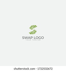 Hoja de intercambio y letra S flecha verde logo