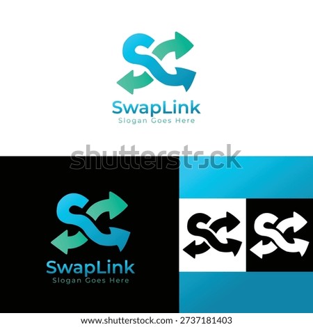 Swap link arrow logo created for data exchange platforms, integration services, fintech systems, and digital connection based technology brands.