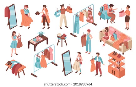 Swap Party Color Set With Clothes Exchange And Fashion Symbols Isometric Isolated Vector Illustration