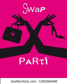 Swap party invitation or poster with female hands exchanging accessorizes, EPS 8 vector illustration