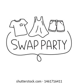Swap party. Vector hand drawn badge  illustration on white background.