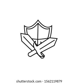 Sward, shield, retro game element. On white background.