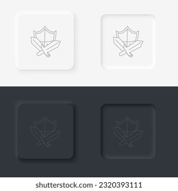 Sward shield retro game element. Neumorphic style button line icon