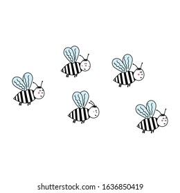 Swarm of bees black outline white background, isolated, vector illustration
