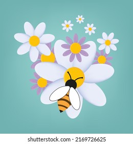 A swarm of bees 
clipart. Honey bees with a flower. Friendly family of insects. The concept of teamwork to achieve a successful result. Insect labor. Poster, banner or print for fabric. Vector 