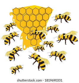 A swarm of bees are flying back to their hive after looking for food.