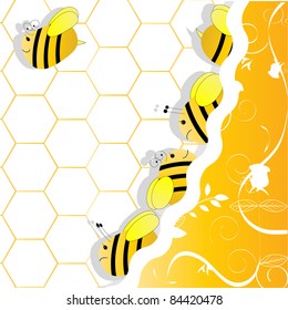 a swarm of bees in honeycombs