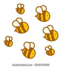 Swarm of bees line icon vector isolated. Cute bees flying. Concept of apiculture and beekeeping. Insects fly, black and yellow bees with stings.