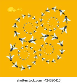 Swarm of bees. This is vector illustration of one of the most beneficial insects and insect treatment.
