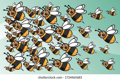 Swarm of busy bees cartoon character illustration