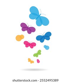 A Swarm of Colorful Abstract Butterflies Soaring Up. Spring time and summer insects decoration vector art