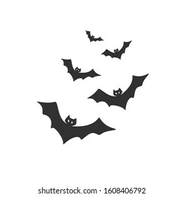 Swarm of flying bats. Stock Vector illustration isolated on white background.