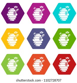 Swarm icons 9 set coloful isolated on white for web