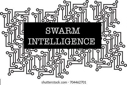 Swarm Intelligence word text logo Illustration. Interconnected circuit connection points concept isolated flat vector. Transparent.
