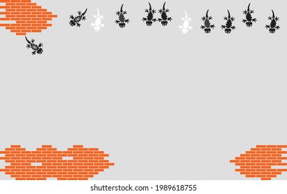 Swarm of lizards on a brick wall