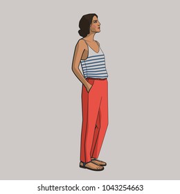 Swarthy girl in striped top