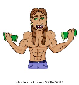 swarthy guy with a sporty build with dreadlocks, hyp1notized by big money, money is his god