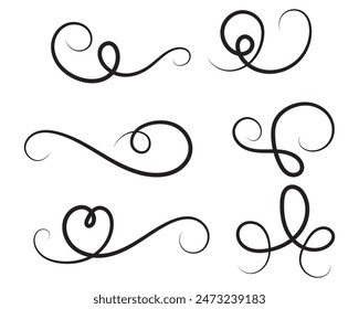 Swash and swoosh. Curly swish tails and sporty plume swirl logo vector elements for retro banners