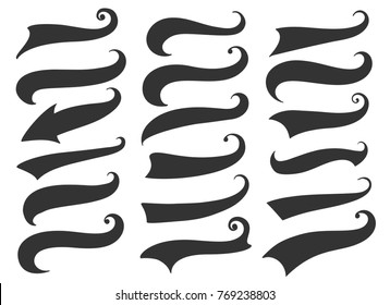 Swash and swoosh. Curly swish tails and sporty plume swirl logo vector elements for retro banners
