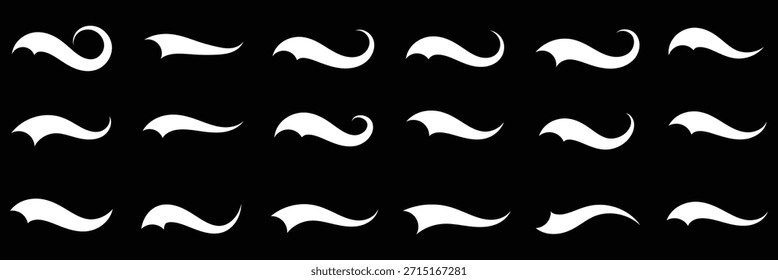 Enjuague los Elementos de diseño florecientes. Colas rizadas y Elementos deportivos de Vector con logo de penacho. Béisbol swoosh colas de texto. Conjunto de Formas rizadas de subrayado deportivo. eps 10