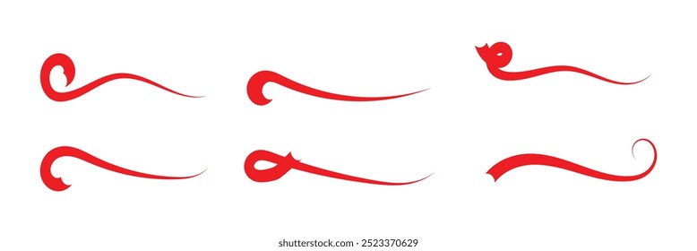Swash and swooshes tails. Retro swishes and swashes for athletic typography, logos, baseball font in red color. Vector in eps 10.