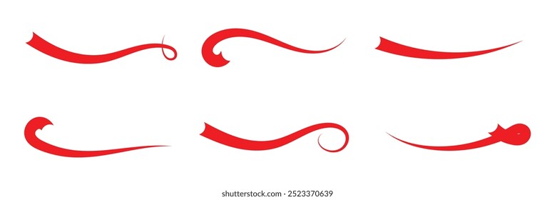 Swash and swooshes tails. Retro swishes and swashes for athletic typography, logos, baseball font in red color. Vector in eps 10.