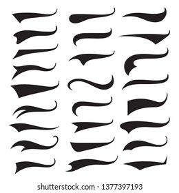 Swash and swooshes tails typography set, brush curve. Vector flat style cartoon text tails illustration isolated on white background