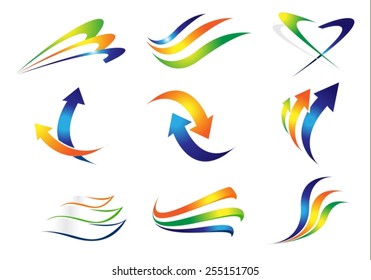 Swashes and Arrows Design Elements. Colorful vector arrows and curved lines.
