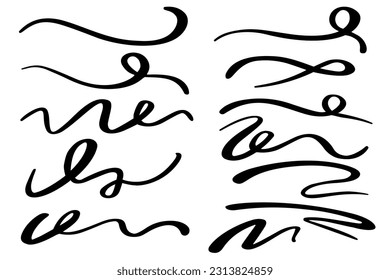 Se balancean y se mueven los signos de caligrafía. Subraya los trazos dibujados a mano. Conjunto de símbolos de vector