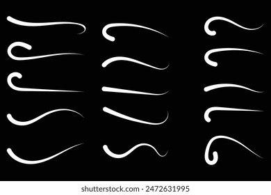 Swashes swoops and swishes calligraphy signs. Underlines hand drawn strokes. Vector symbols set. Swash vector. Eps10.
