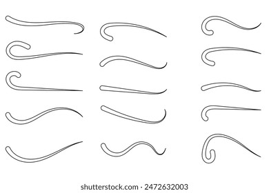 Swashes swoops and swishes calligraphy signs. Underlines hand drawn strokes. Vector symbols set. Swash vector. Eps10.