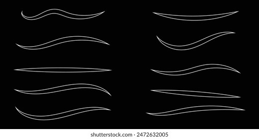 Swashes swoops and swishes calligraphy signs. Underlines hand drawn strokes. Vector symbols set. Swash vector. Eps10.