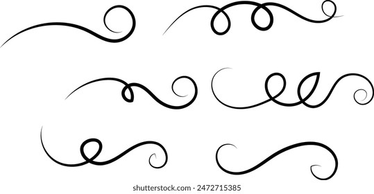 Swashes swoops and swishes calligraphy signs. Underlines hand drawn strokes. Vector symbols set eps 10.

