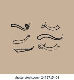 Swashes swoops and swishes calligraphy signs. Underlines hand drawn strokes. Vector symbols set eps 10.

