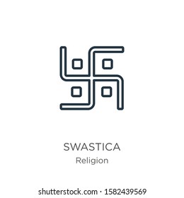 Swastica icon. Thin linear swastica outline icon isolated on white background from religion collection. Line vector sign, symbol for web and mobile