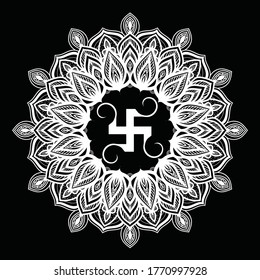 Diseño de Mandala de vector blanco y negro esvástico.