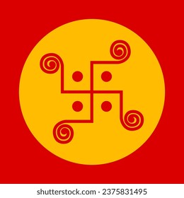 Swastik Hindu holy vector icon with red and yellow color.