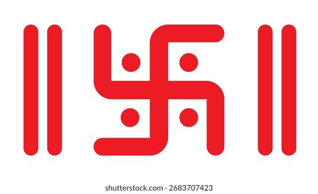 Símbolo de esvástica con cuatro puntos y líneas paralelas: signo auspicioso tradicional, Vector de fondo transparente aislado