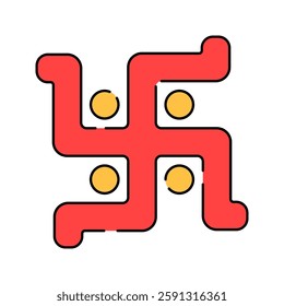 Swastika Flat design style, red Hindu Swastika with dots, representing auspiciousness and spirituality, ideal for cultural themes, religious designs, and Hindu tradition.