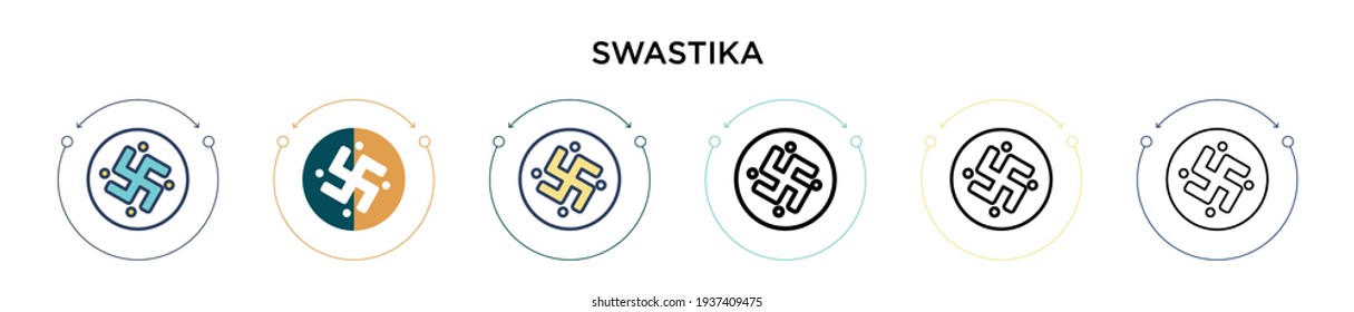 Icono de esvástica en el estilo relleno, delgado, contorno y trazo. Ilustración vectorial de dos iconos vectores de esvástica de color y negro se puede utilizar para móviles, ui, web